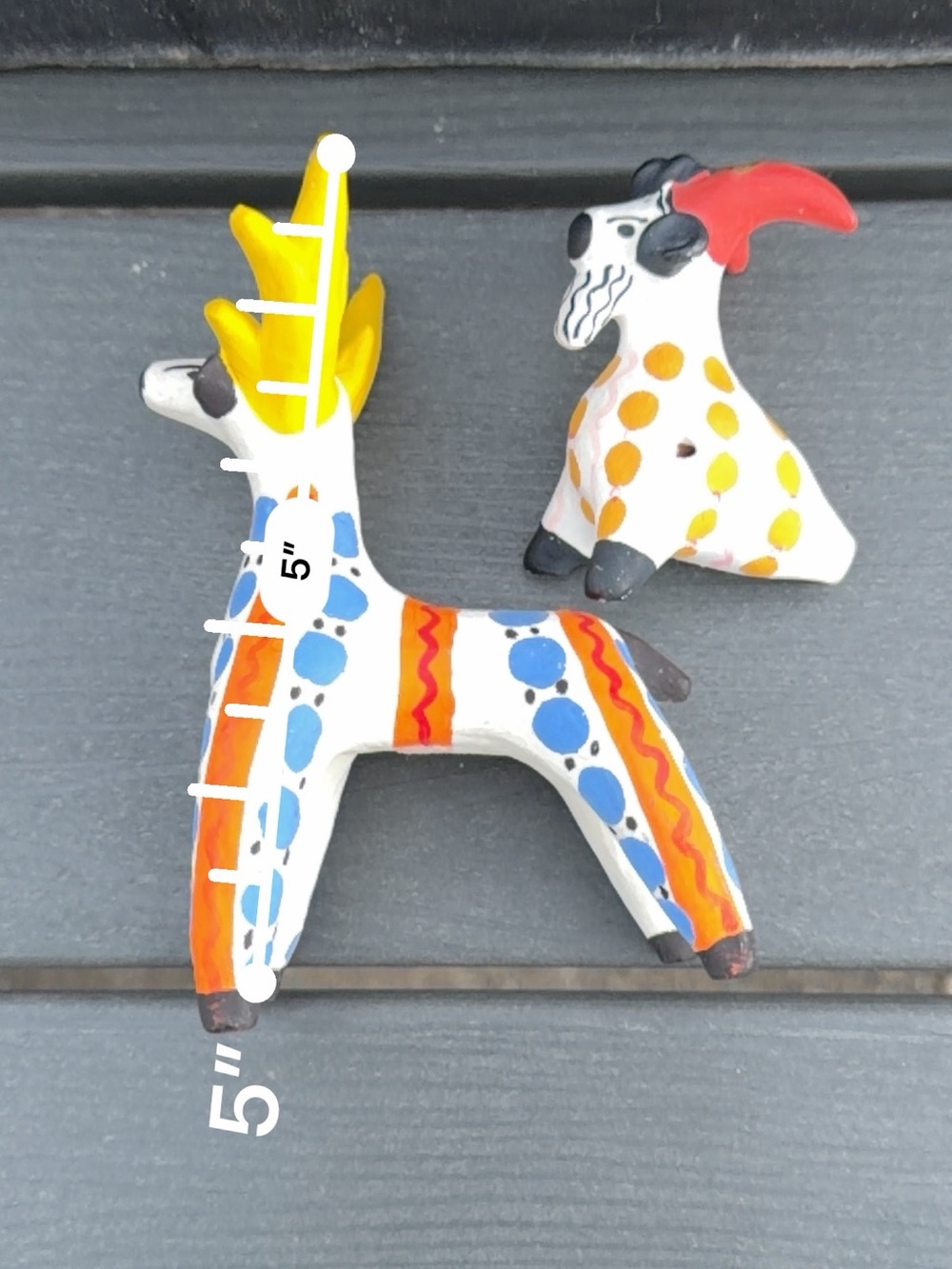 Vintage Russian Dymkovo Folk Art Reindeer & Goat Whistle Figurines Set - Picture 13 of 13